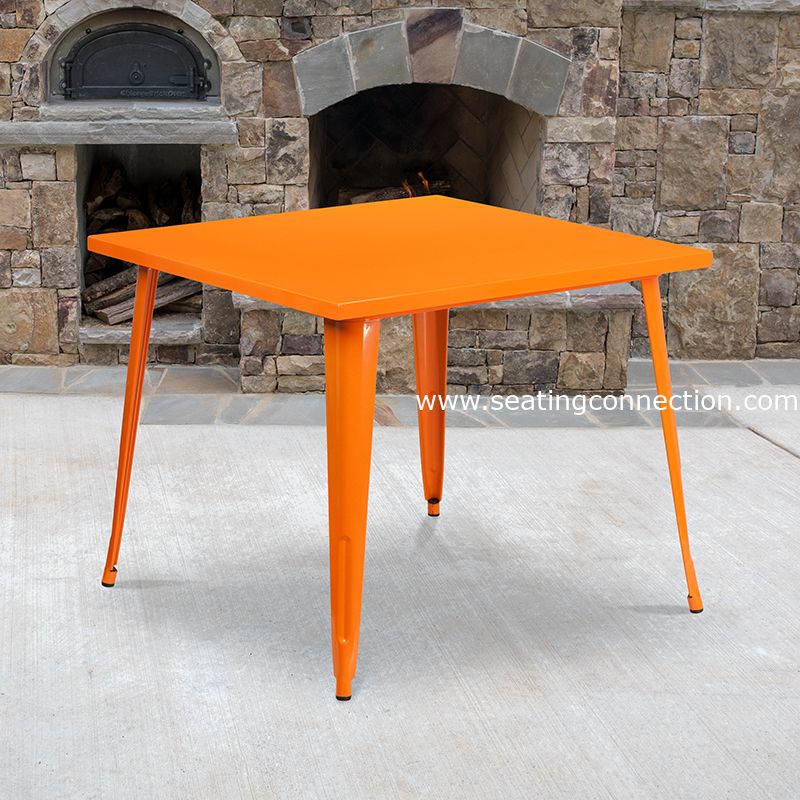 Commercial Grade 35.5" Square Orange Metal IndoorOutdoor Table