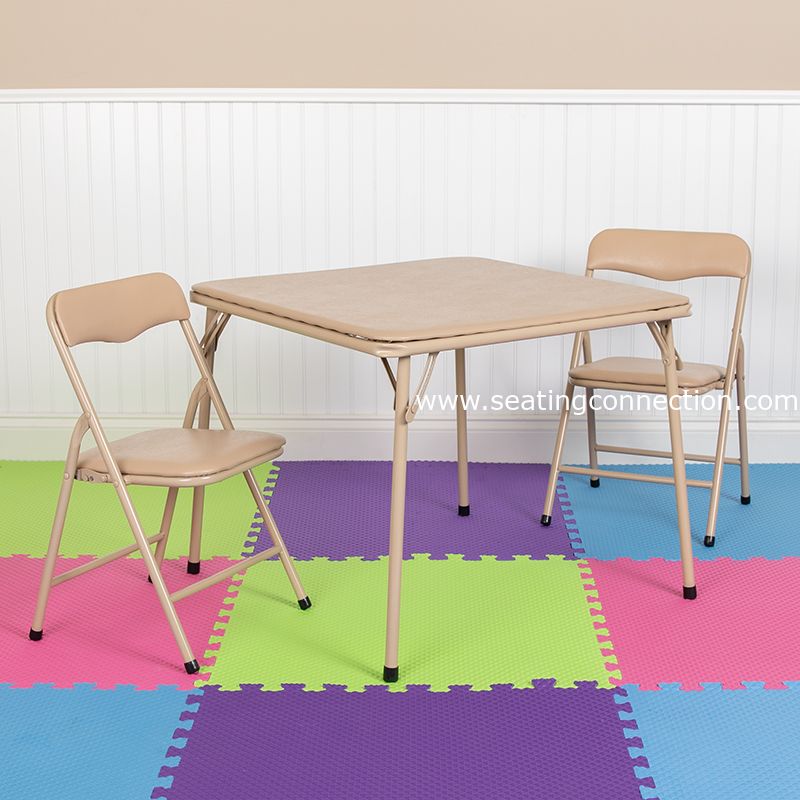 Kids Tan 3 Piece Folding Table and Chair Set