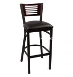 Black Metal Frame, Mahogany Back, Black Vinyl Seat