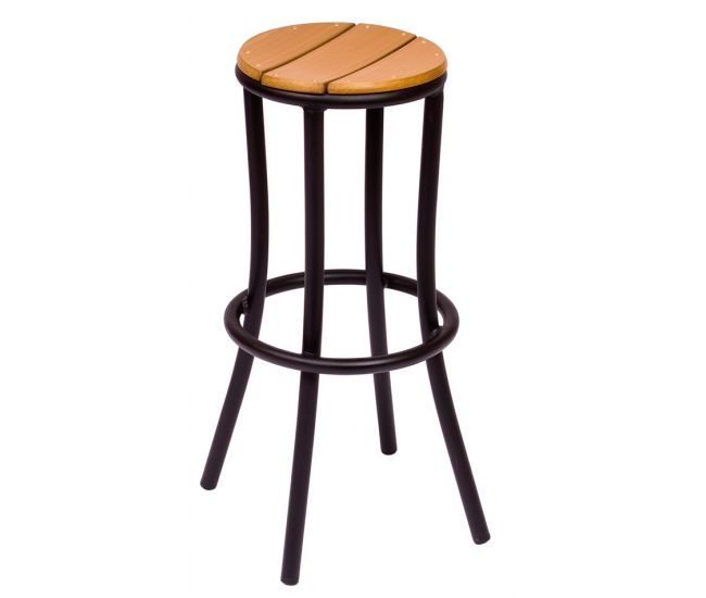 BFM Seating Norden Black Frame Teak Backless Bar Stools