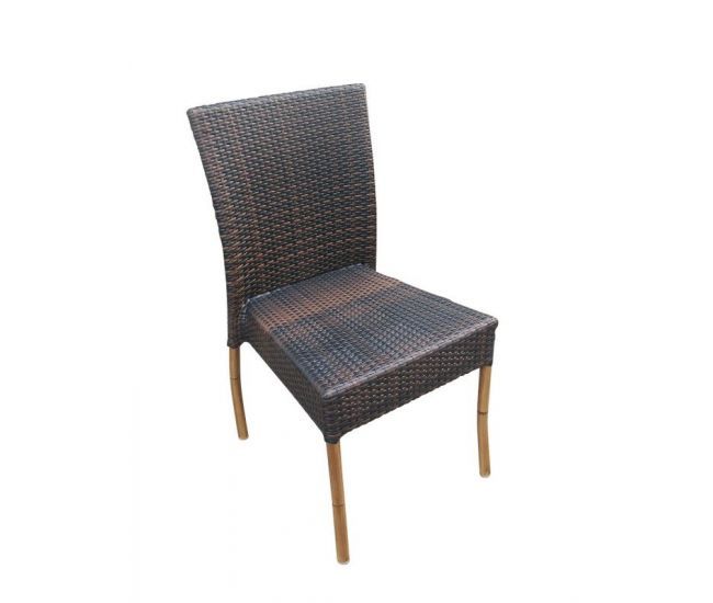 Alvarado Outdoor-Indoor Espresso Synthetic Wicker Side Chair with Faux Bamboo Legs