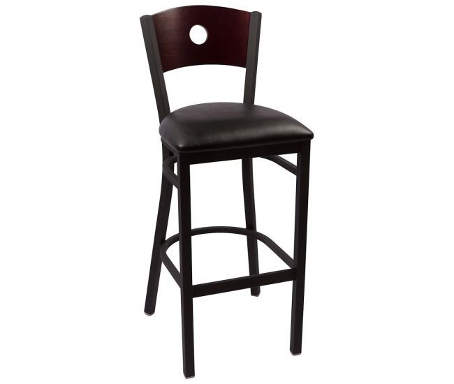 Circle Barstool Mohagany Back w Black Seat