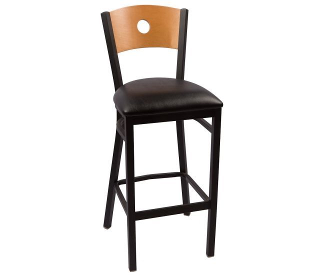 Circle Barstool Natural Back w Black Pad