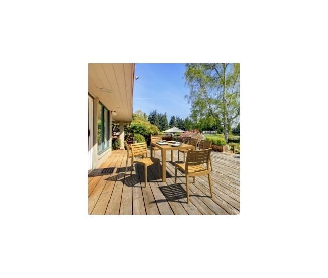 Ares Resin Rectangle Outdoor Commercial Dining Set 7 Piece with 6 Side Chairs