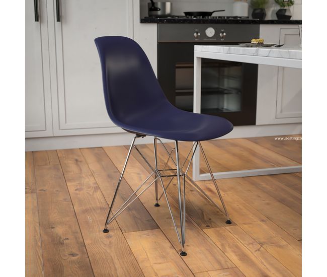 Elon Series Navy Plastic Chair with Chrome Base