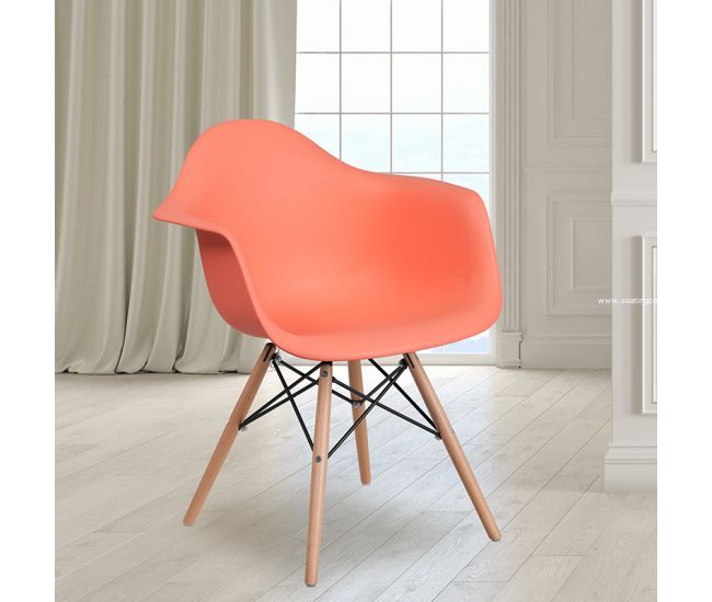 Alonza Series Peach Plastic Chair with Wooden Legs