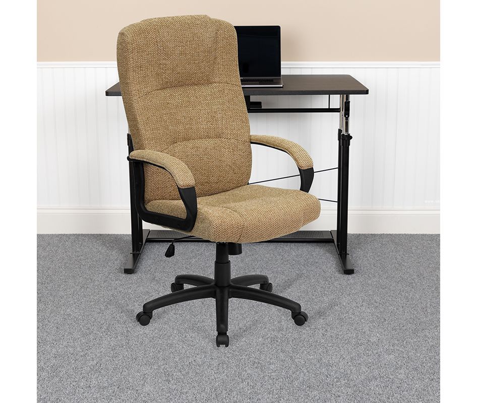 Home Decorators Collection Cosgrove Biscuit Beige Upholstered Office Chair with Arms and Adjustable Wood Base